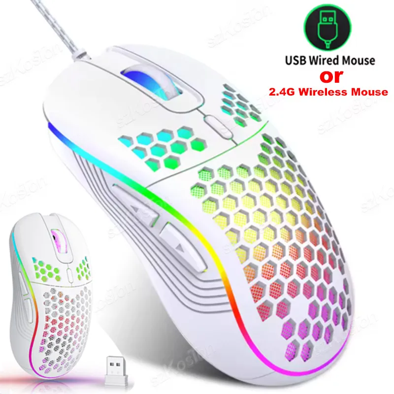 فأرة ألعاب سلكية بتصميم خلية النحل مع إضاءة خلفية RGB و7200 نقطة في البوصة قابلة للتعديل، فأرة كمبيوتر مريحة بمنفذ USB للاعبين على أجهزة ويندوز والكمبيوتر المحمول