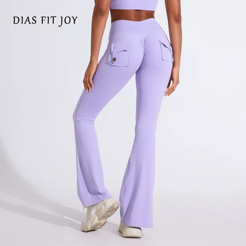 بنطلون يوجا نسائي من DIAS FIT JOY بخصر مرتفع وجيوب، يساعد على رفع الأرداف، سريع الجفاف، مناسب للجري والتمارين الرياضية وصالة الألعاب الرياضية