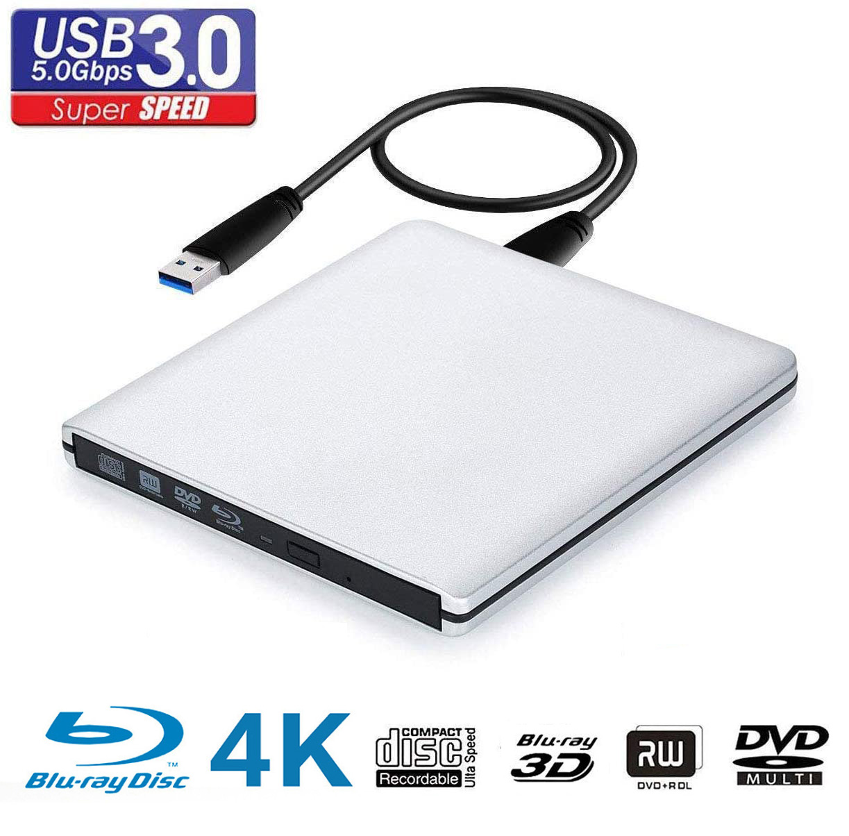 مشغل أقراص بلو-راي خارجي USB3.0 بدقة 4K UHD، مشغل DVD ثلاثي الأبعاد، مسجل BD-RE/ROM متوافق مع أنظمة ويندوز/ماك