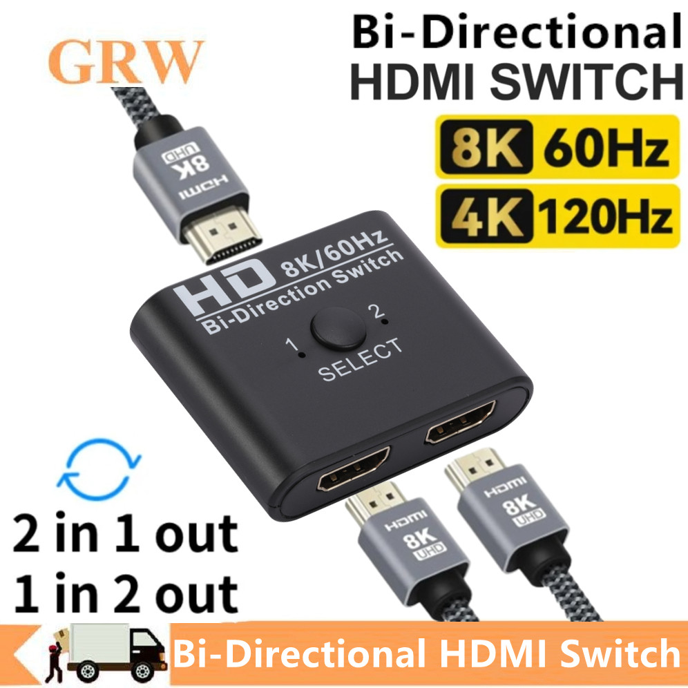 محول HDMI ثنائي الاتجاه 8K 60Hz 1x2/2x1، محول HDMI 2 مدخل و1 مخرج لجهاز PS4 وصندوق التلفزيون