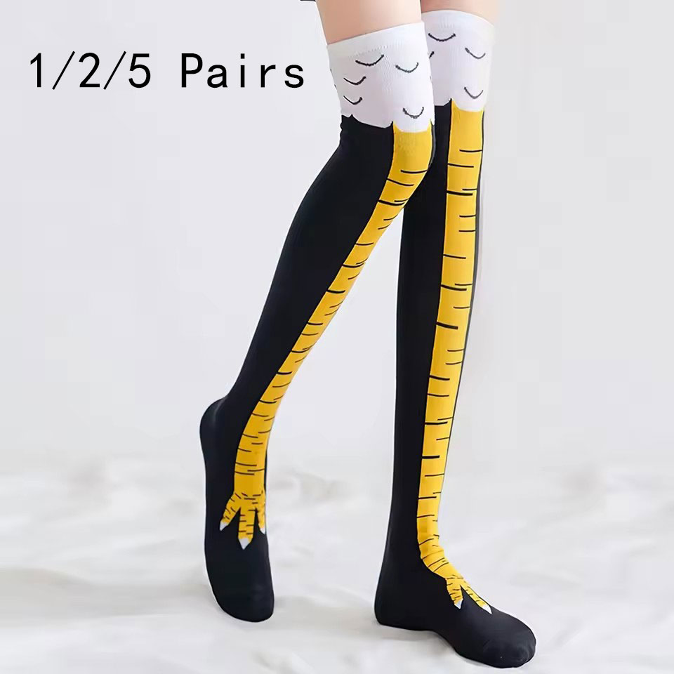 1/2/5/10 Pairs النساء جوارب طويلة إلى الركب العصرية الكرتون مضحك الدجاج مخلب الجوارب اللياقة البدنية الرياضة عادية سليم الساق طويلة جوارب أنبوبية النساء