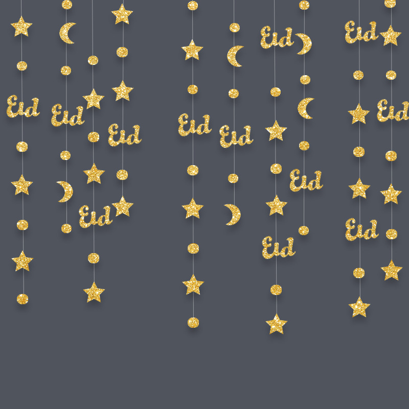 3M الذهب والفضة نجمة القمر فانوس جارلاند رمضان عيد مبارك معلقة غاسل ديكور المنزل حفلة إسلامية مسلمة 2025
