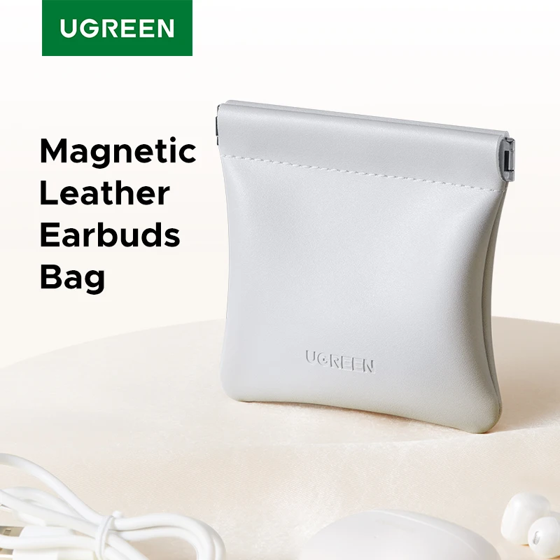 UGREEN حقيبة سماعة الاذن حقيبة جلدية مغناطيسية ل بلوتوث مفتوحة قرط كبس سماعات لاسلكية داخل الأذن سماعات كابل حقيبة التخزين السلكية