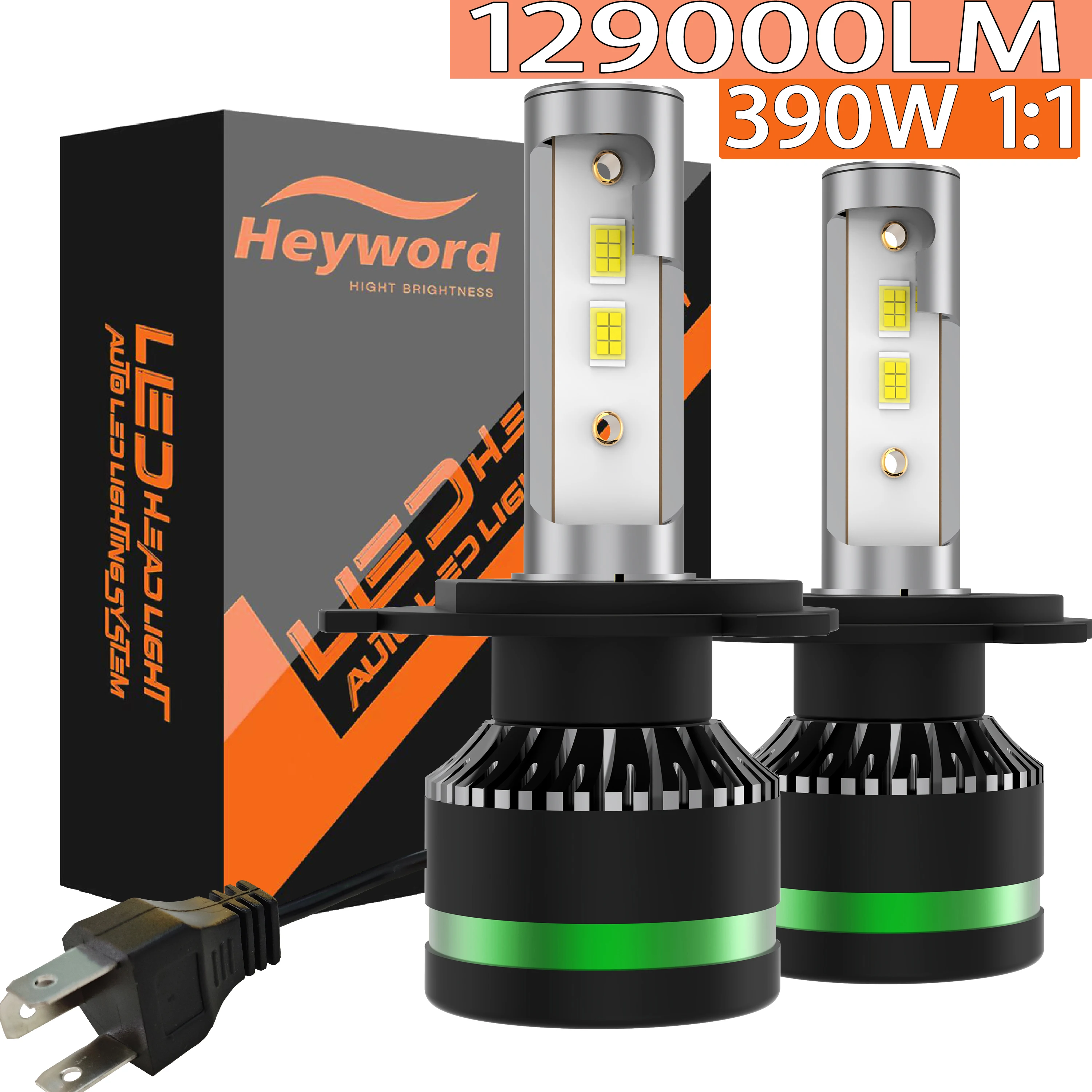 Heyword H4 H7 سيارة LED المصباح H1 H8 H11 HB3 HB4 9005 9006 مصباح ليد 6000 390 واط 129000LM السيارات LED مصباح توربو الضباب مصابيح كهربائية 12 فولت