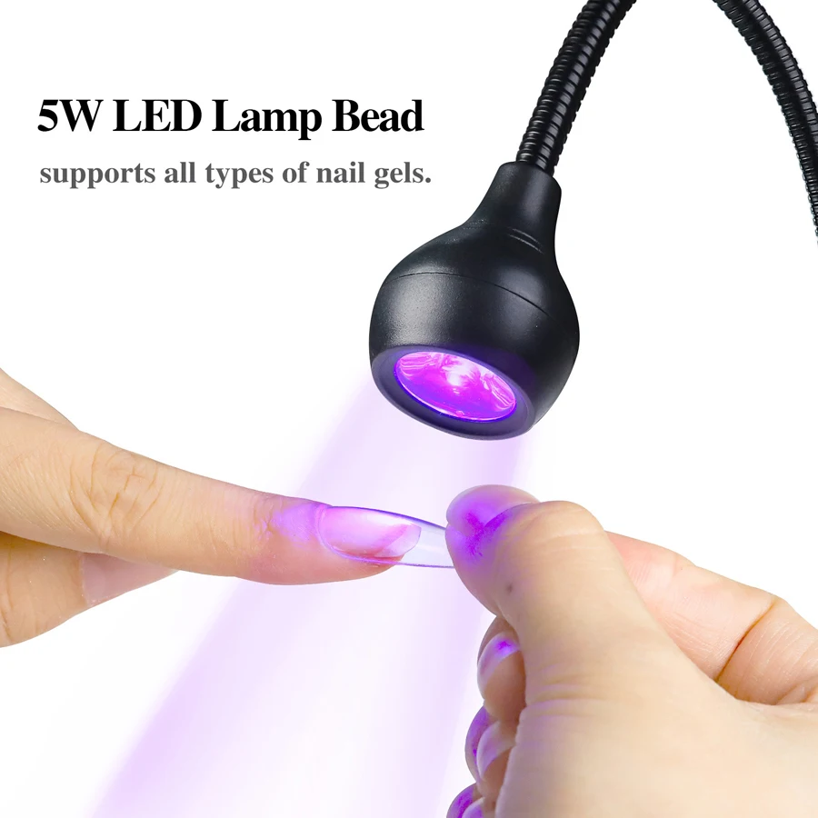 5W مصباح يوف LED للتصلب الجل مع مشبك و أنبوب مرن لمجفف أظافر الجل بوليش