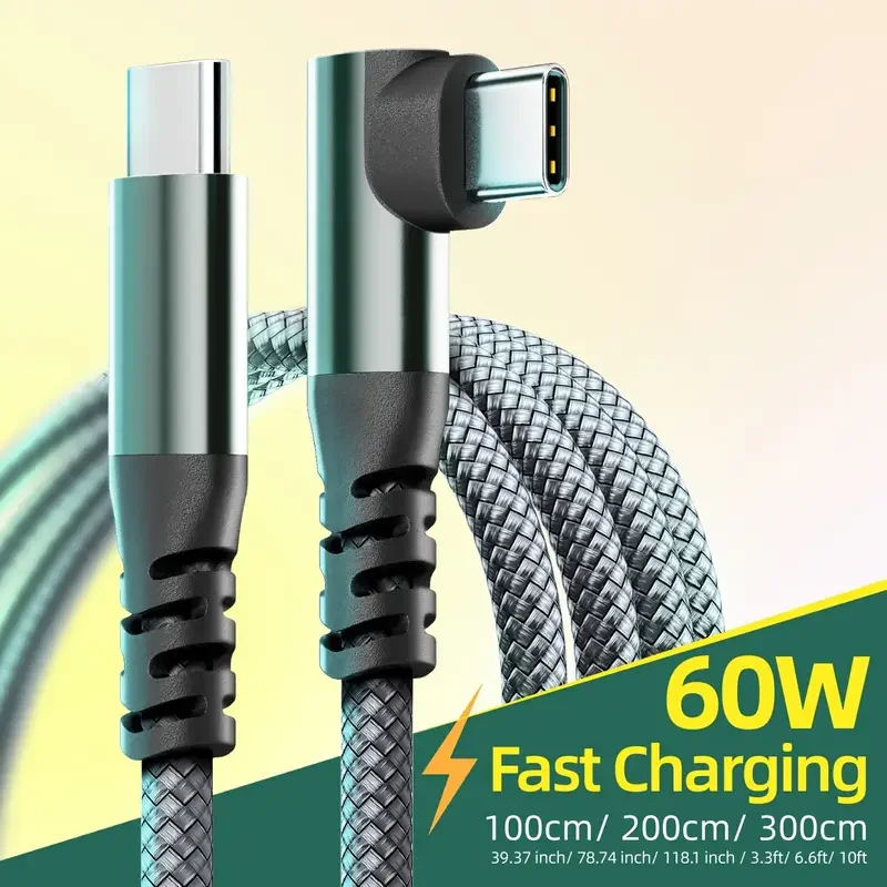 LAIHONEN 1 قطعة USB C كابل 1 متر 2 متر 3 متر 10FT USB C نقل البيانات 60 واط PD كابل شحن سريع آيفون 15 15Plus 15Pro ماكس