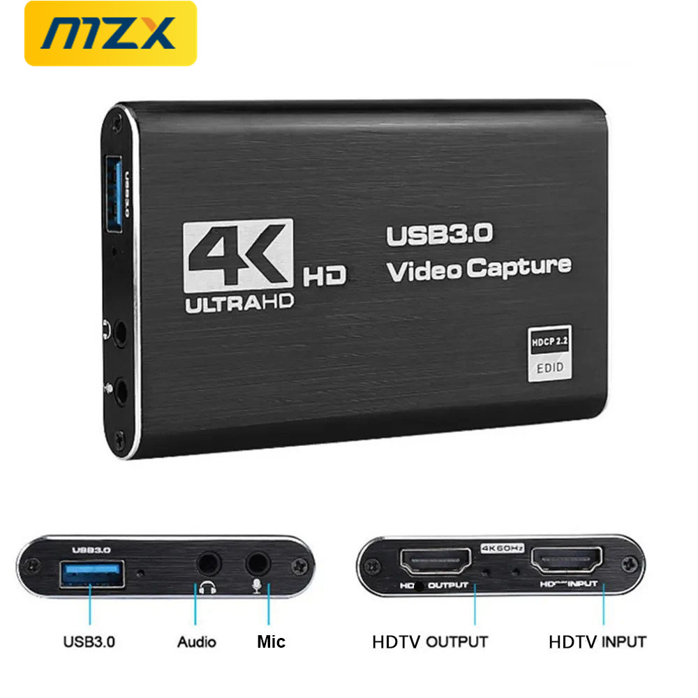 MZX صندوق بطاقة التقاط الفيديو 4K HDMI-متوافق 60 هرتز 30 هرتز USB 3.0 1080P 60fps 30fps لايف مسجل المنتزع التقاط لعبة الصوت هيئة التصنيع العسكري