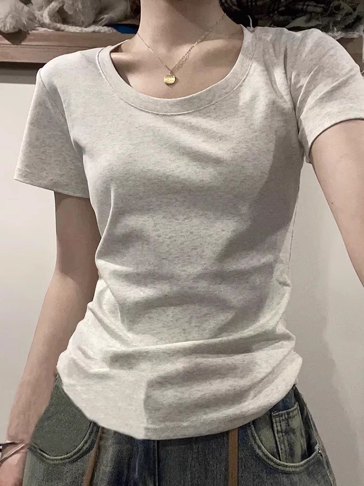 تي شيرت نسائي بأكمام قصيرة، قميص داخلي بقصة ضيقة، تصميم كوري أمريكي بنمط الفتاة الجريئة، ستايل للتنقل اليومي، طول عادي