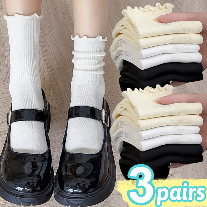 Harajuku كشكش الجوارب النساء الفتيات الحلو القطن الأوسط أنبوب أسود جوارب بيضاء Jk لوليتا لينة تنفس الكاحل فضفاضة قصيرة جورب