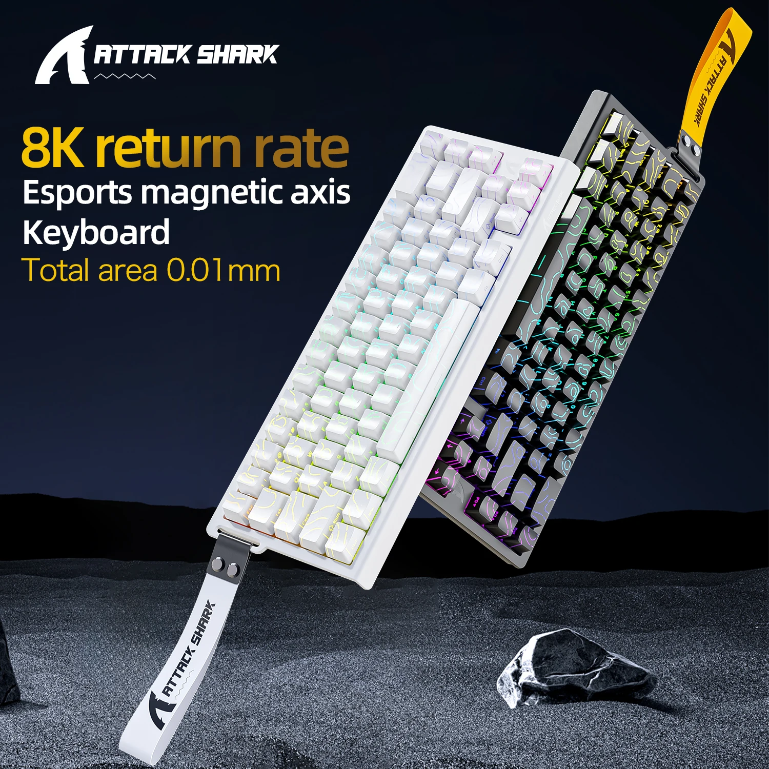 X68HE ATTACK SHARK لوحة مفاتيح الألعاب المغناطيسية سلكية ميكانيكية لألعاب Pro Gaming 0.01mm Rapid Trigg 8000 هرتز SOCD/Rs معدل 0.125 مللي ثانية 128 كيلو