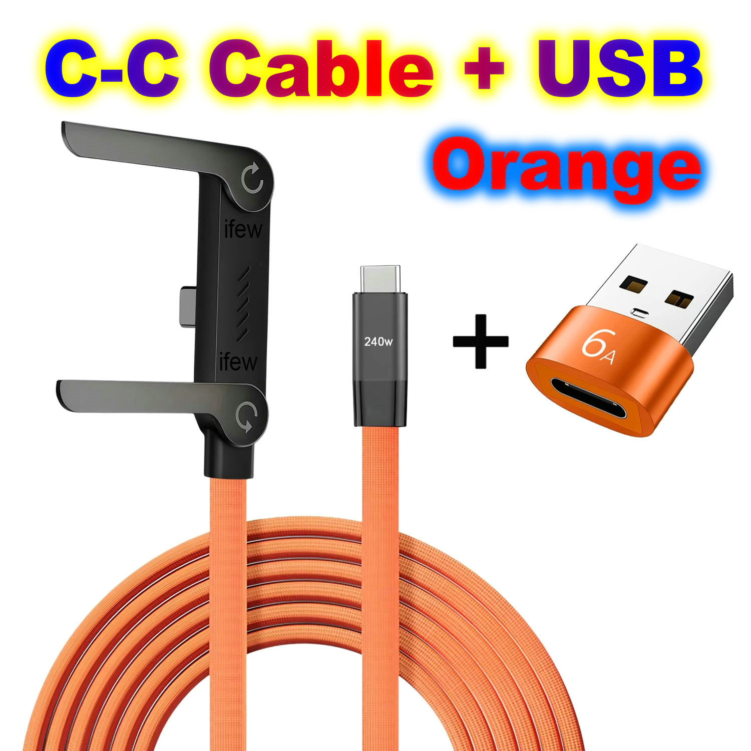 USB نوع C شاحن مسطح كابل الشحن C ركلة كابل الوقوف مع دعم غير مرئي حامل الهاتف القابل للطي 240W قوس سلك الشحن