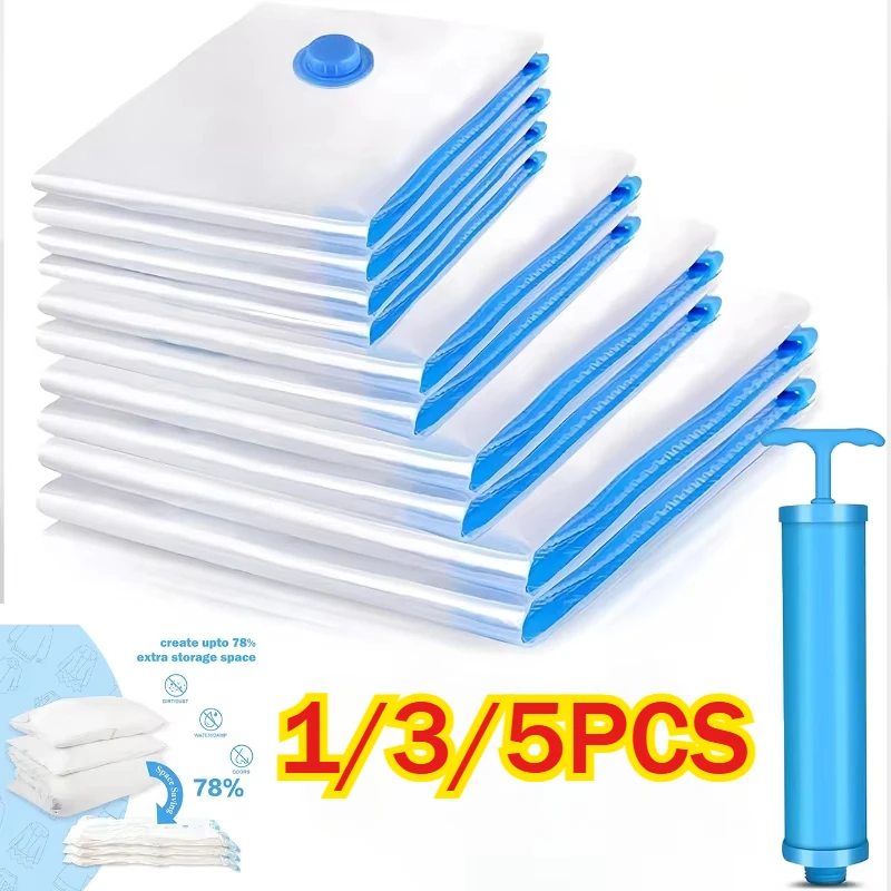 1-8 قطعة أكياس تخزين فراغ أكياس الملابس ومكنسة كهربائية للملابس أكياس ختم فراغ حقيبة فارغة وحاوية تخزين المضخة