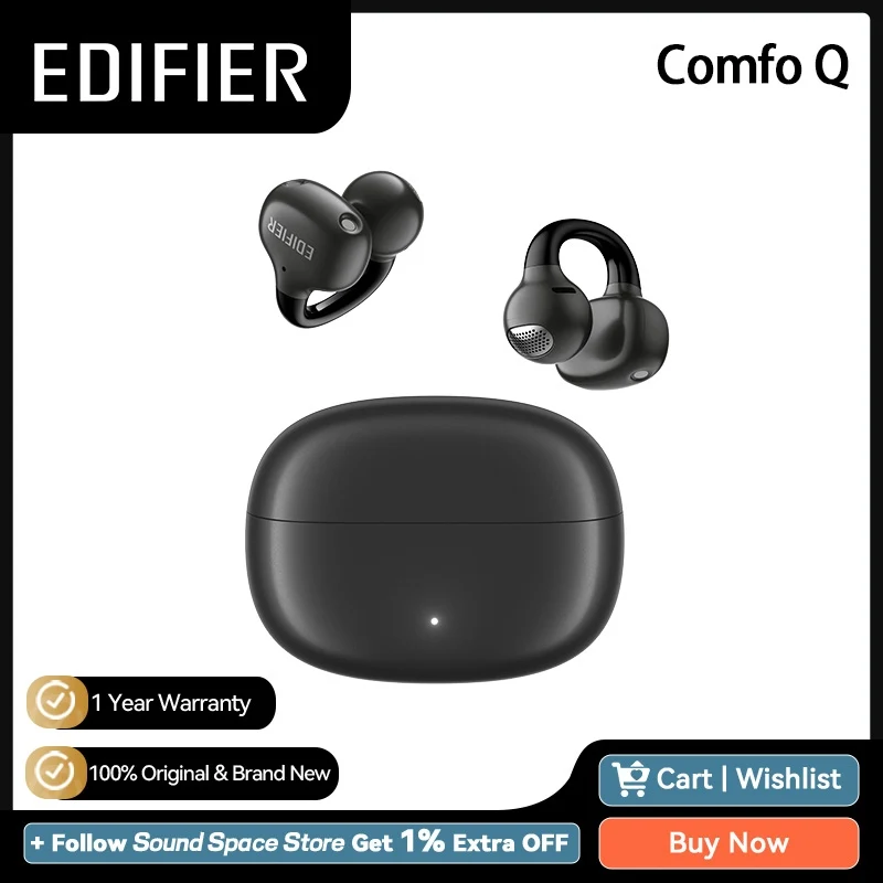 سماعات أذن لاسلكية Edifier Comfo Q قابلة للتعليق، سماعات رياضية مفتوحة الأذن بتقنية البلوتوث، مكالمات واضحة، 32 ساعة تشغيل، مقاومة للماء IP56