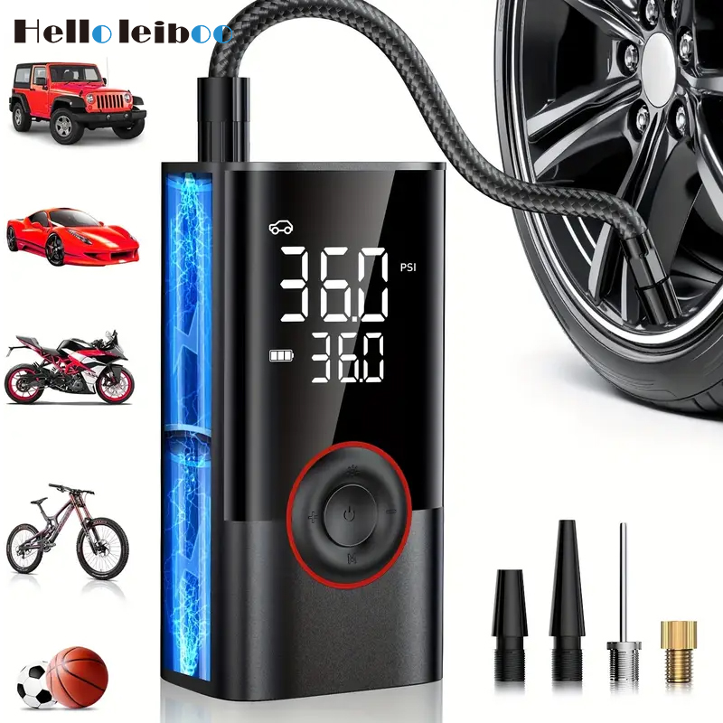 LEIBOO 150PSI مضخة هواء ذكية منفاخ لإطارات السيارة ضاغط هواء محمول مع مقياس الضغط الرقمي لسيارة دراجة نارية الكرة