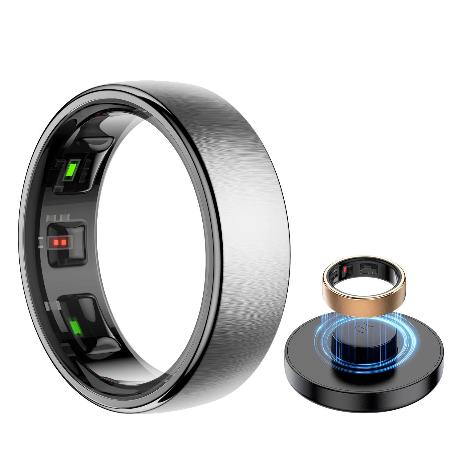 Uhoofit R10 حلقة ذكية مع جهاز شحن الرجال النساء الصحة النوم رصد معدل ضربات القلب IP68 و 5ATM مقاوم للماء وضع متعدد الرياضة