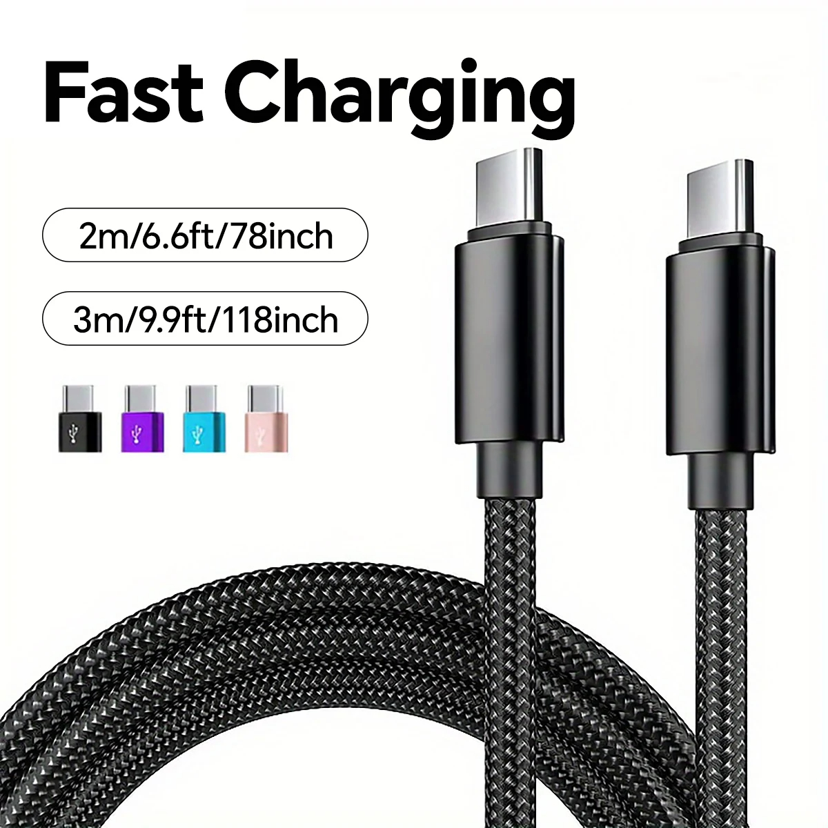 66 واط 5A نايلون 1 متر 2 متر 3 متر USB C إلى نوع C كابل شحن سريع آيفون 15 16 برو ماكس سامسونج S24 شاومي ممن لهم كابل شحن