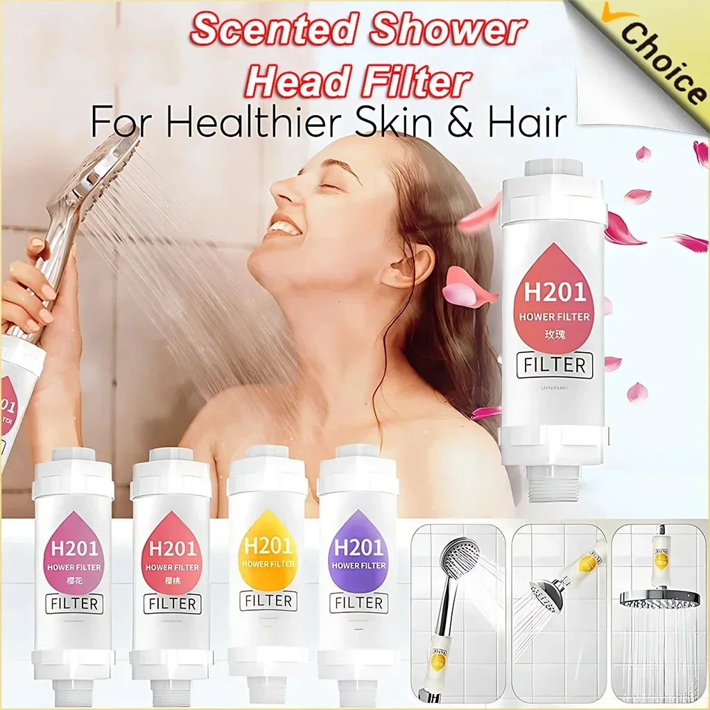 فلتر للاستحمام المعطر برأس الدش منقي المياه لتحسين إزالة جلد الشعر ومنقي الدش وإكسسوارات الحمام