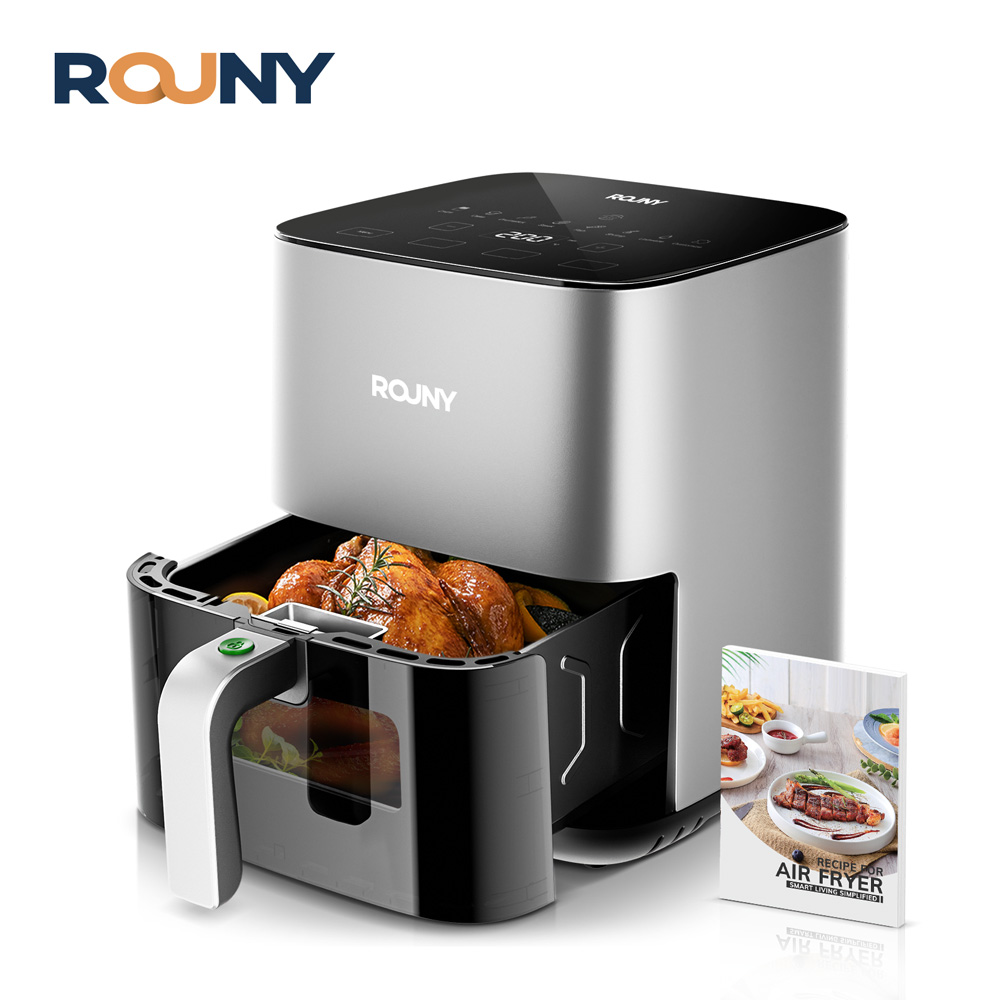 مقلاة هوائية ROUNY سعة 5 لتر، فرن مقلاة كهربائية ساخنة بدون زيت مع تحكم باللمس وسلة غير لاصقة ونافذة مرئية، حجم عائلي