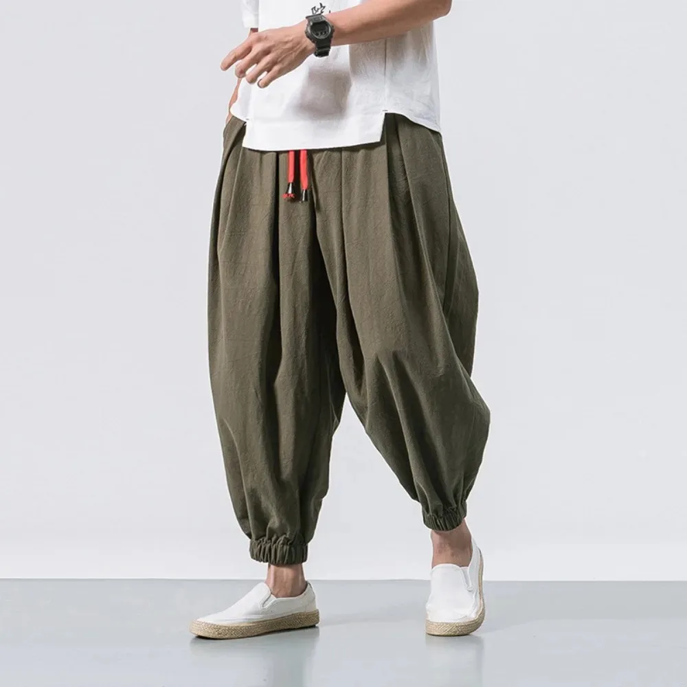 جديد عصري الرجال الحريم السراويل فضفاضة المتضخم نمط القطن والكتان عالية الجودة عداء ببطء Sweatpants عارضة الذكور السراويل