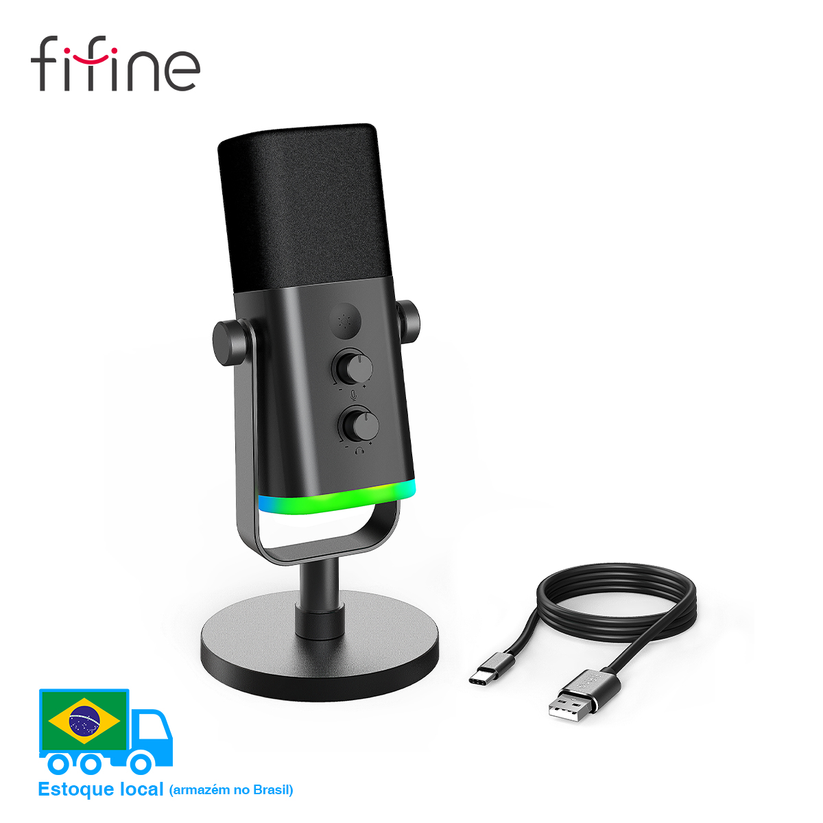 ميكروفون ديناميكي FIFINE USB/XLR مع تحكم RGB/مقبس سماعة الرأس/كتم الصوت، ميكروفون لتسجيل ألعاب الكمبيوتر AmpliGame-AM8