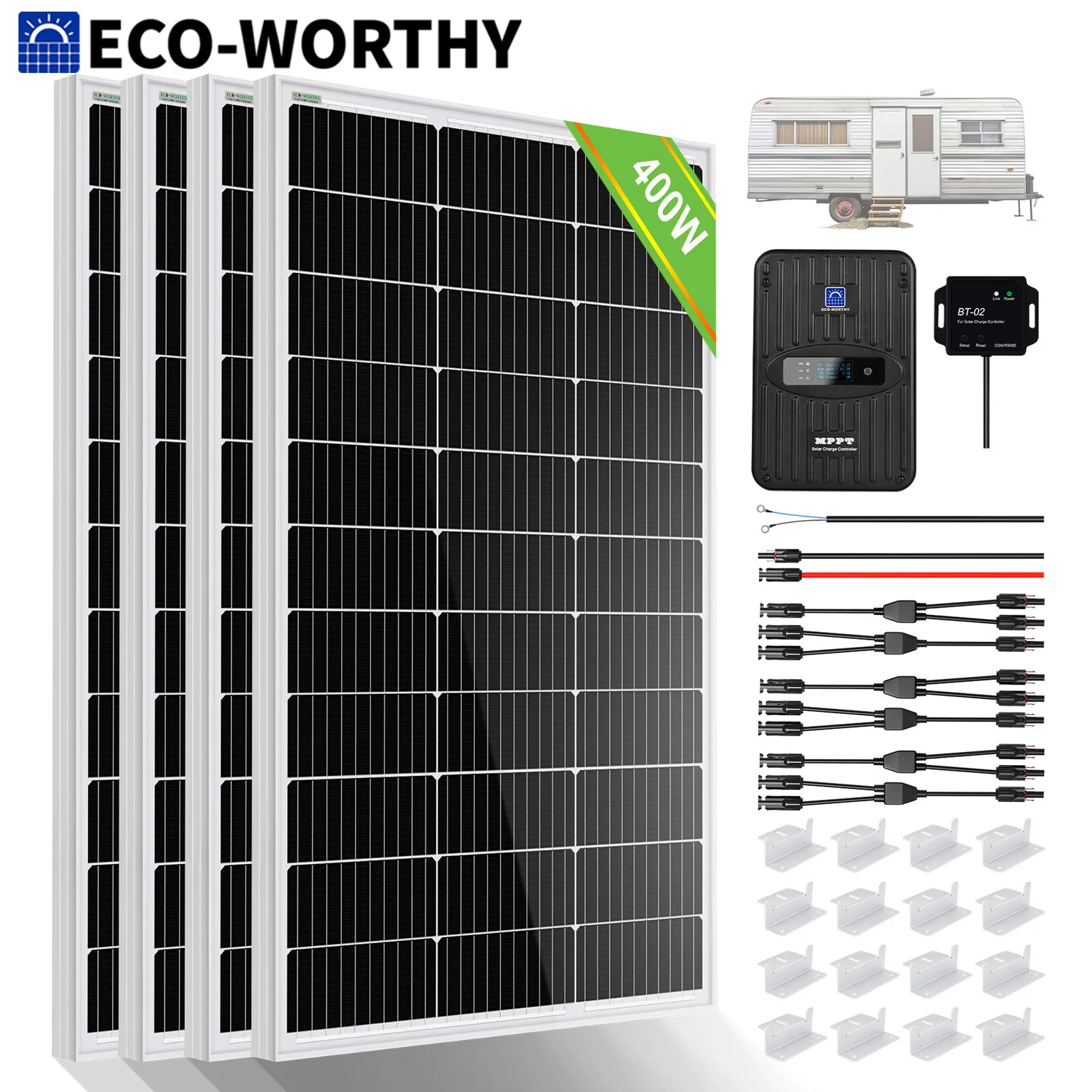 ECO-WORTHY 400 وات 12 فولت مجموعة الألواح الشمسية المميزة 400 وات 12 فولت نظام شبكة إيقاف الطاقة الشمسية للمنزل، RV، القارب