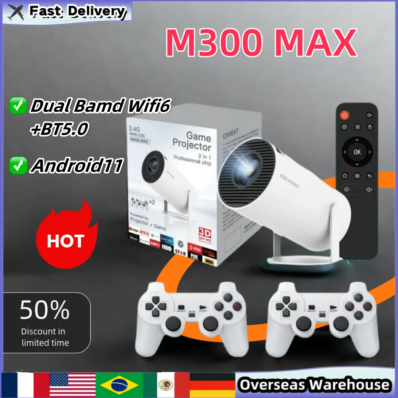 M300 MAX العارض الرجعية لعبة فيديو وحدات التحكم العارض المحمولة العارض Android11 نظام العارض هدايا المنزل هدايا عيد الميلاد