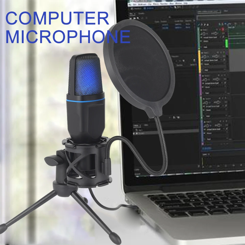 ميكروفون USB RGB Microfone Condensador سلك الألعاب Mic لتسجيل البودكاست في الاستوديو وبث الكمبيوتر المحمول المكتبي