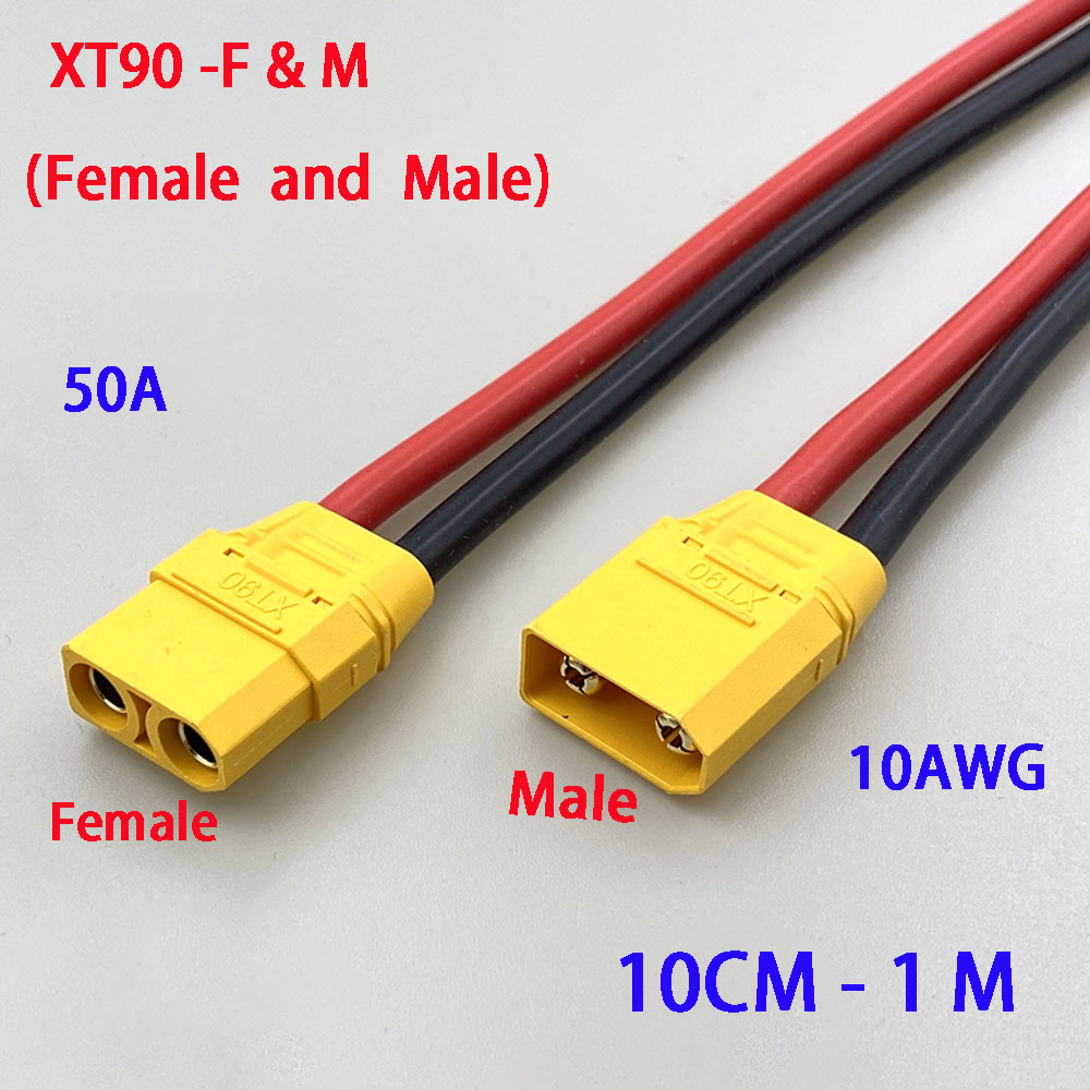 موصل XT90 H ذكر وأنثى مع أسلاك سيليكون 10AWG، كابل بطارية للطائرات النموذجية التي يتم التحكم بها عن بعد