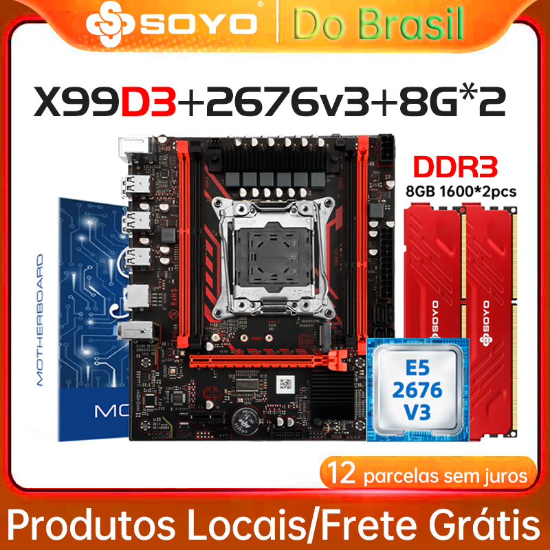 مجموعة لوحة أم X99 D3 SOYO للألعاب مع معالج Intel LGA2011-3 E5 2676 V3 وذاكرة DDR3 8 جيجابايت*2 وذاكرة M.2 ومكونات الكمبيوتر