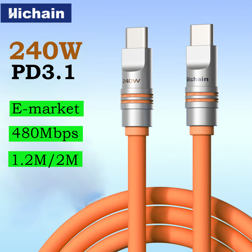 Hichain PD240W USB C كابل شحن سريع لينة السائل سيليكون نوع إلى C كابل آيفون الكمبيوتر المحمول أقراص سماعات 1.2 متر/2 متر