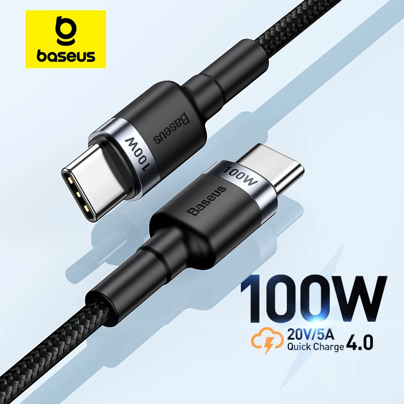 Baseus USB نوع C إلى USB C كابل آيفون 17 16 100 واط/5A PD شحن سريع شاحن الحبل لماك بوك Xiaomi سامسونج نوع C كابل