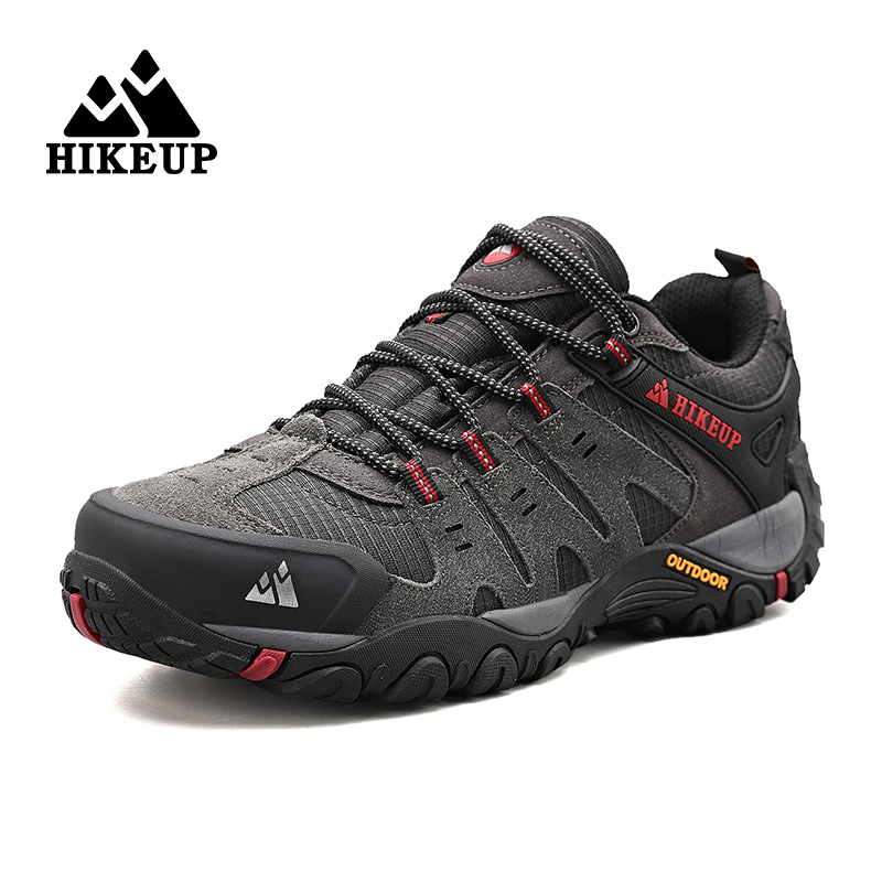 HIKEUP أحذية المشي لمسافات طويلة للرجال من جلد الغزال أحذية خارجية مقاومة للاهتراء للرجال والرحلات والمشي والصيد أحذية رياضية تكتيكية