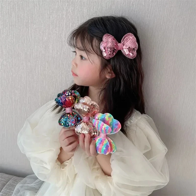 5 قطعة طويلة التدرج اللون الترتر بريق القوس الكبير مقاطع الشعر لفتاة الاطفال لطيف Kawaii الأميرة الجنية دبوس الشعر الإكسسوارات