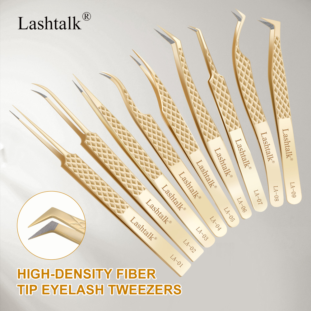 Lashtalk الدقة الألياف تلميح الملقط رمش ملحقات الماس قبضة المضادة للانزلاق قسط الذهب الفولاذ المقاوم للصدأ ماكياج مع صندوق حزمة