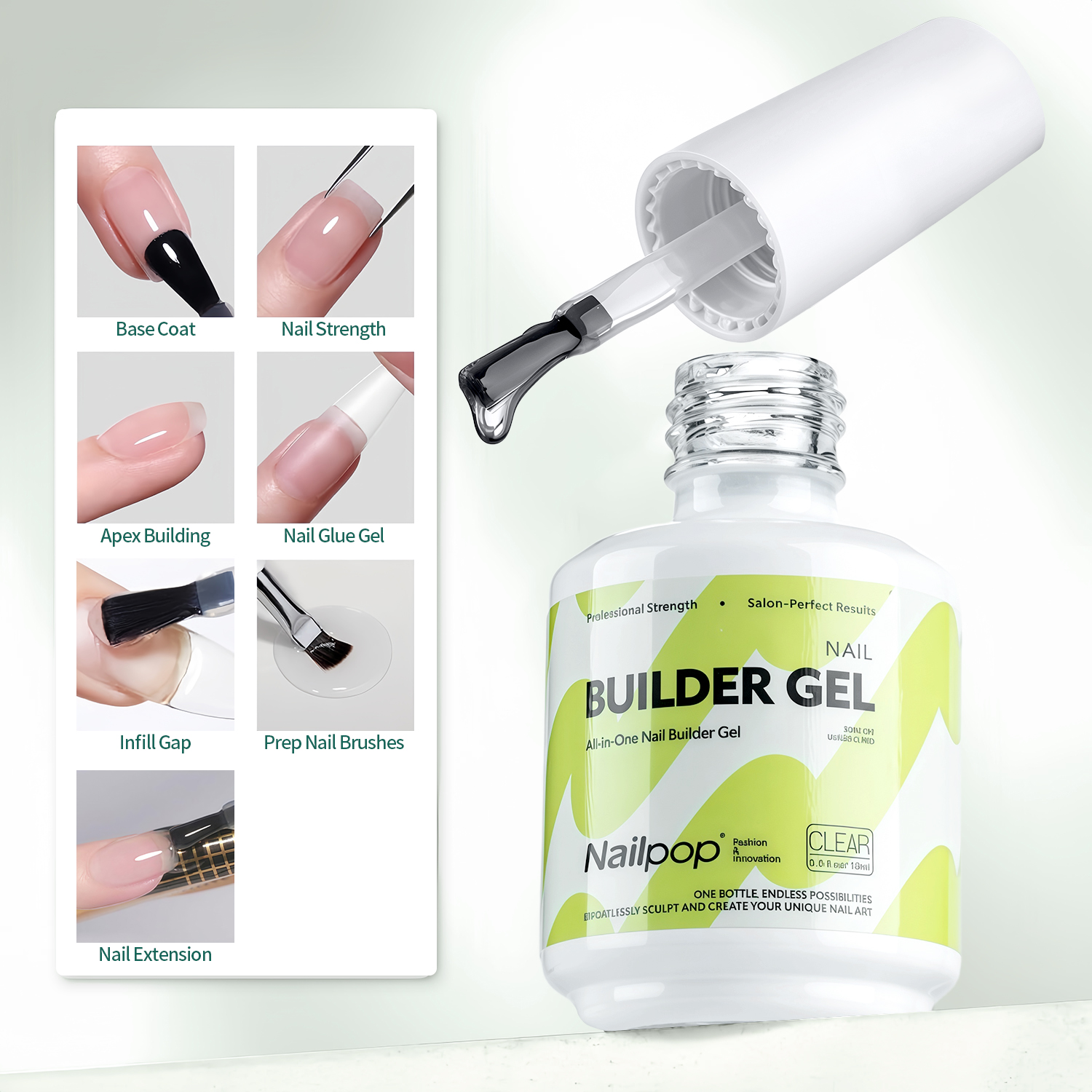 Nailpop منشئ جيل للأظافر 4 ألوان قاعدة معطف سترينج سماكة تمديد حجر الراين الغراء هلام فرشاة تلميع في زجاجة 15 مللي