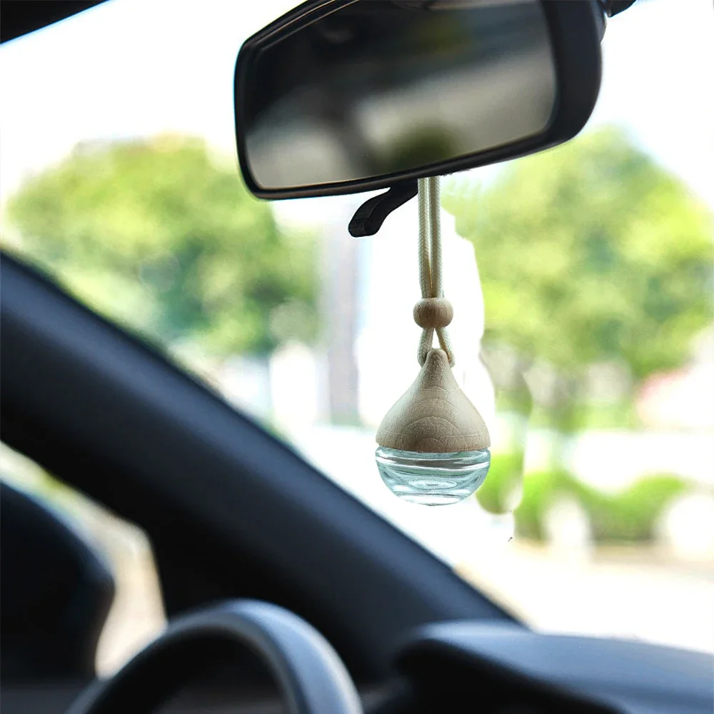زجاجة عطر فارغة للسيارة سعة 6 مل مع أغطية خشبية، قابلة لإعادة التعبئة، زجاجة ناشرة للزيوت العطرية للسيارة