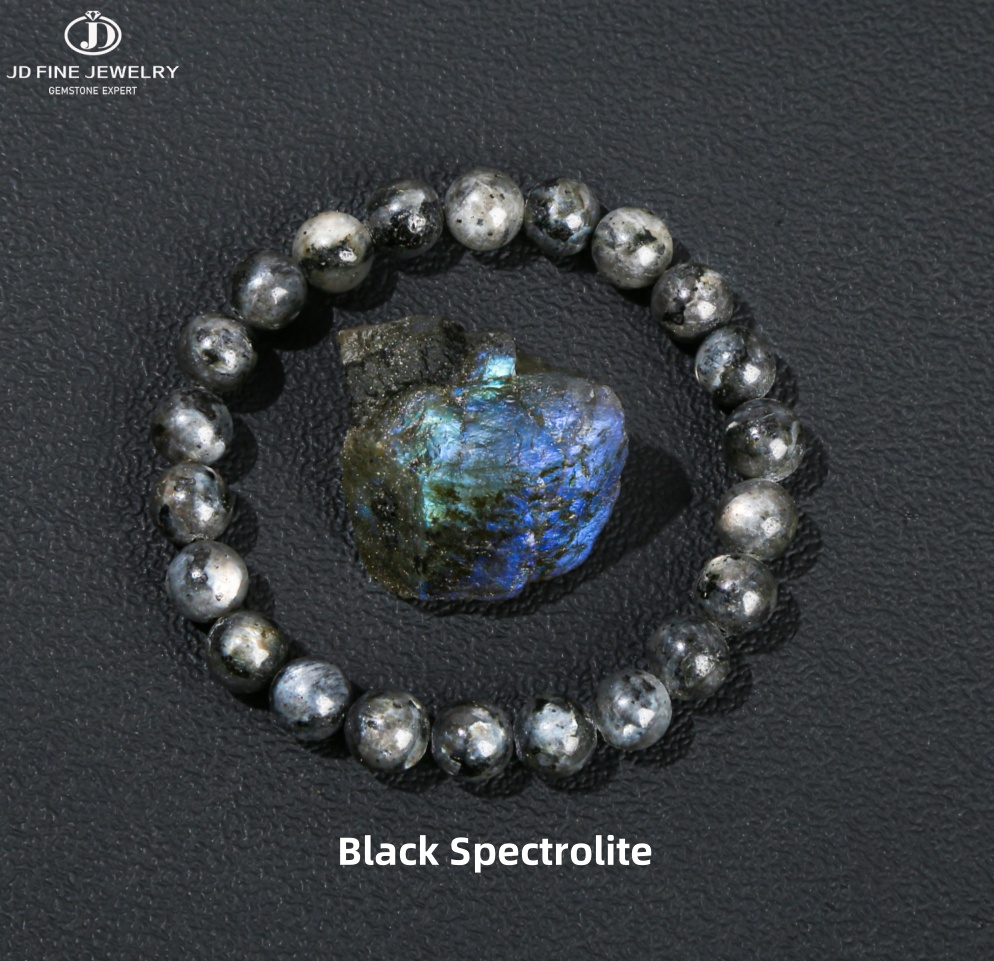JD الطبيعية الأسود Spectrolite فلاش السلس سوار مُزين بالخرز النساء الرجال 6 8 10 مللي متر اللابرادوريت حجر أساور ممتدة اليوغا مجوهرات