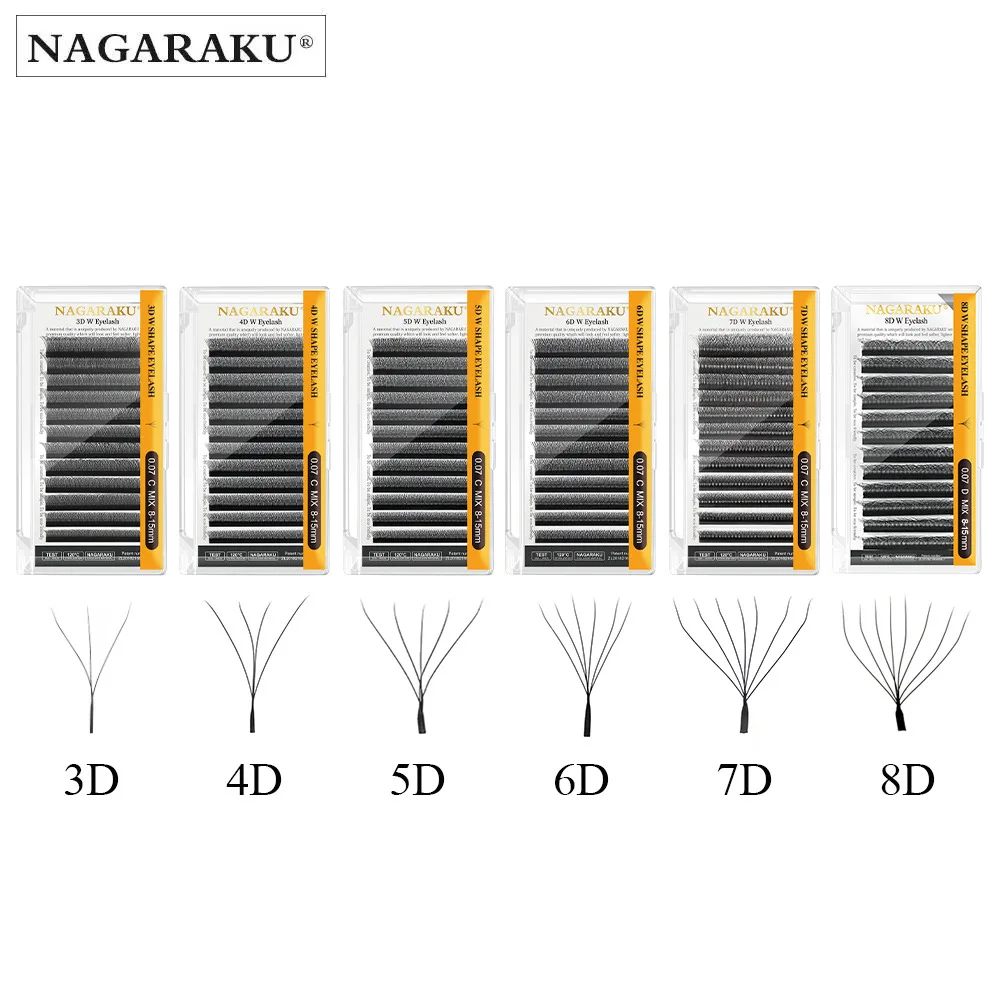 NAGARAKU التلقائي المزهرة 3D 4D 5D 6D 7D 8D W شكل جميع الحجم المشجعين مسبقة الصنع رمش ملحقات الطبيعية لينة الرموش الفردية