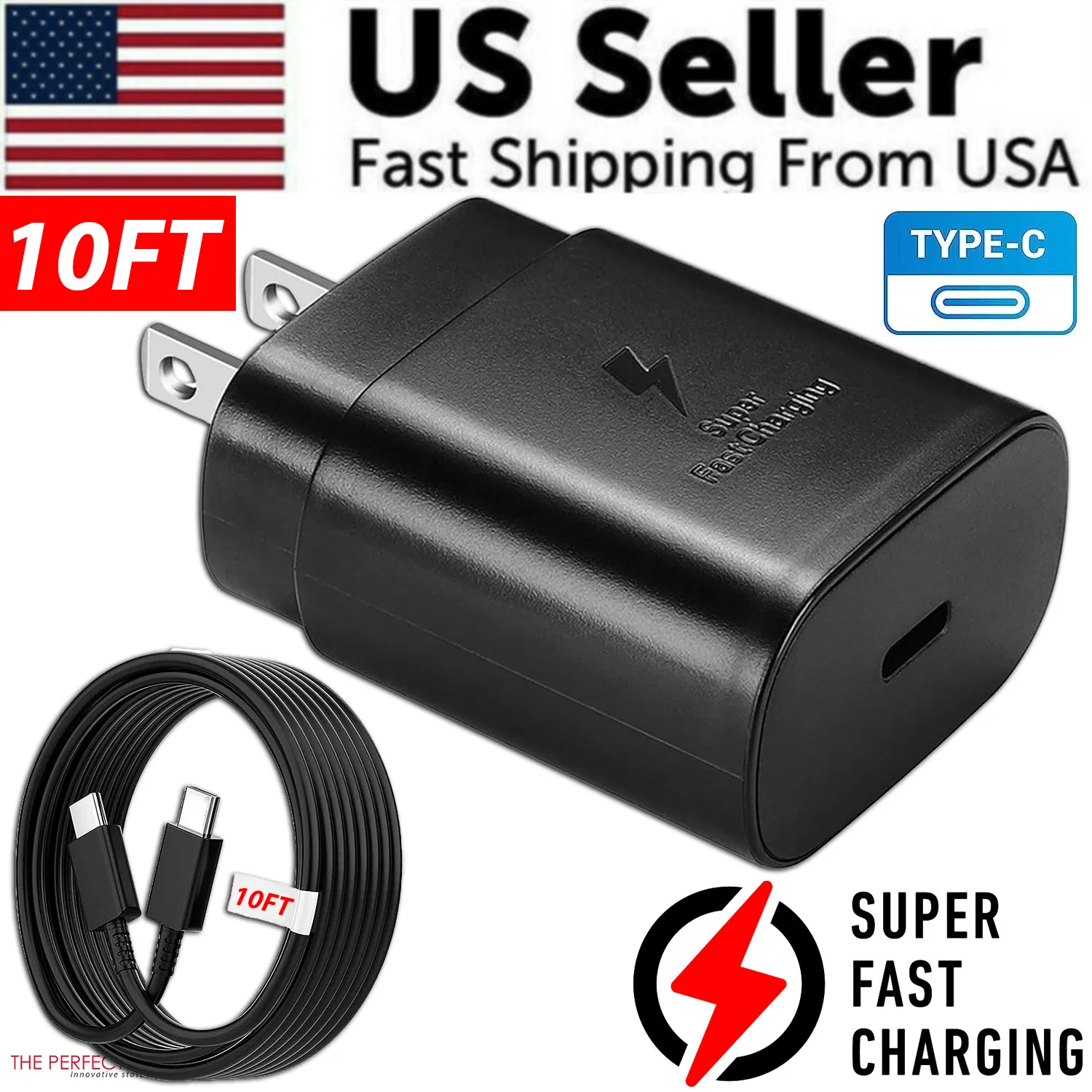 25 واط شاحن سريع للغاية نوع USB-C كابل 10FT لجلاكسي S23 S22 S21 S20