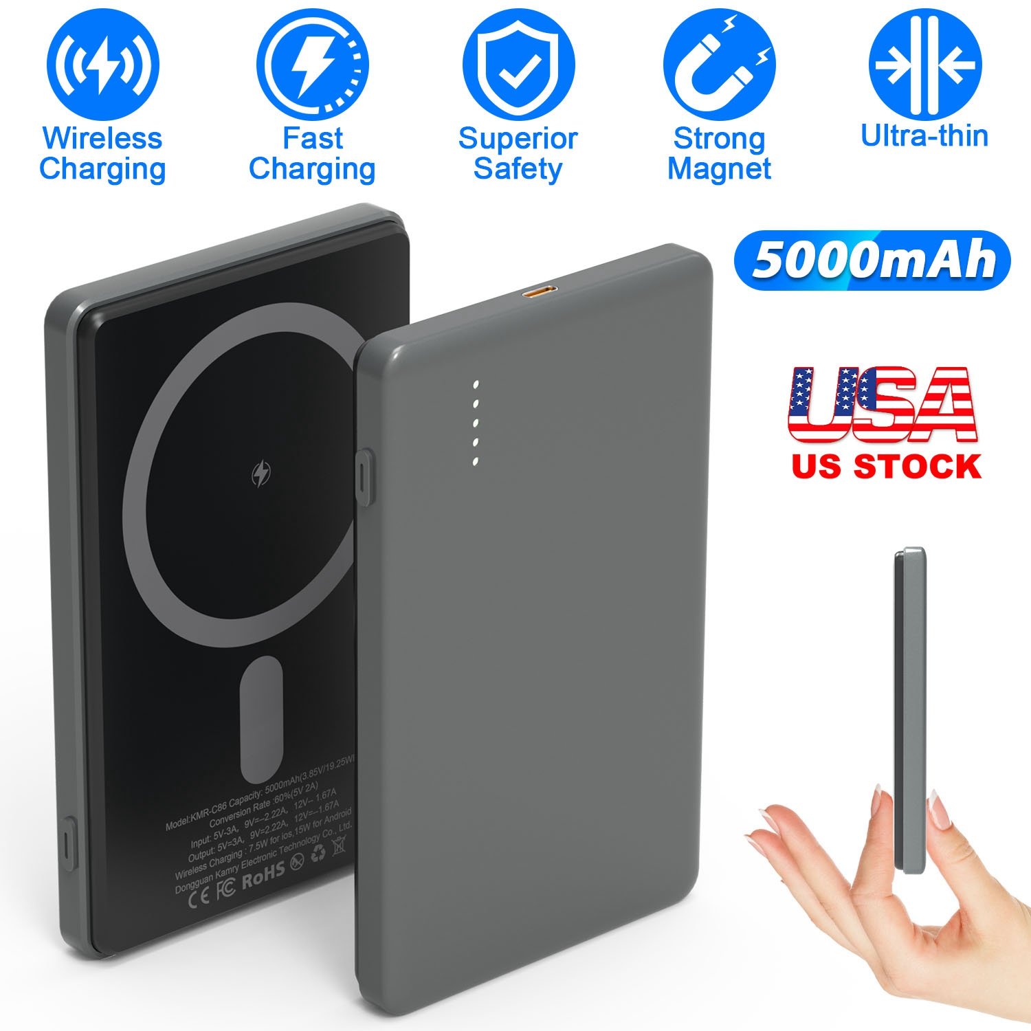 بنك طاقة لاسلكي 5000mAh سريع شحن مغناطيسي