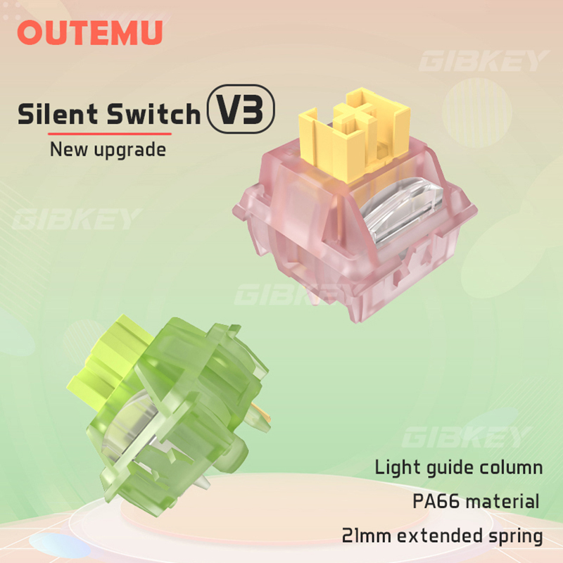 Outemu صامت الخوخ V3 التبديل Lubed كتم الليمون V3 مفاتيح لوحة المفاتيح الميكانيكية الخطي اللمس 5Pin مبادلة ساخنة قبل Lubed PA66 بوم