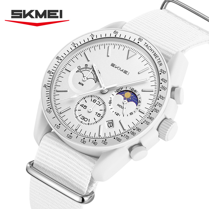 ساعة يد رياضية SKMEI 9392 كوارتز كرونوغراف للرجال والنساء مع تاريخ ومقاومة للماء حتى 30 متر وحزام نايلون أنيق