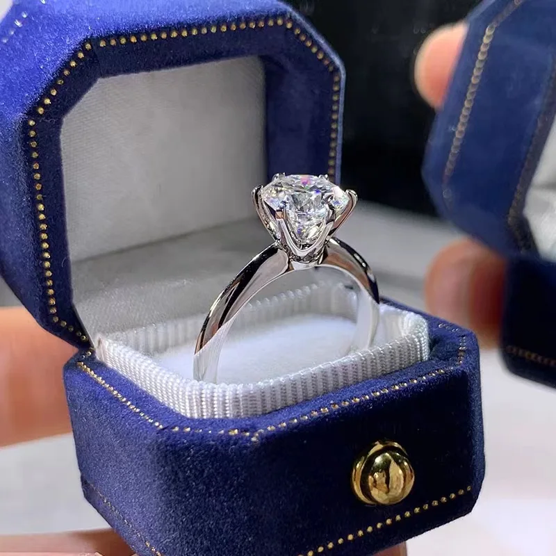 خاتم سوليتير حقيقي 925 فضة 1ct مويسانيتي تشيكوسلوفاكيا خواتم الخطوبة الزفاف للنساء مجوهرات الزفاف والحفلات