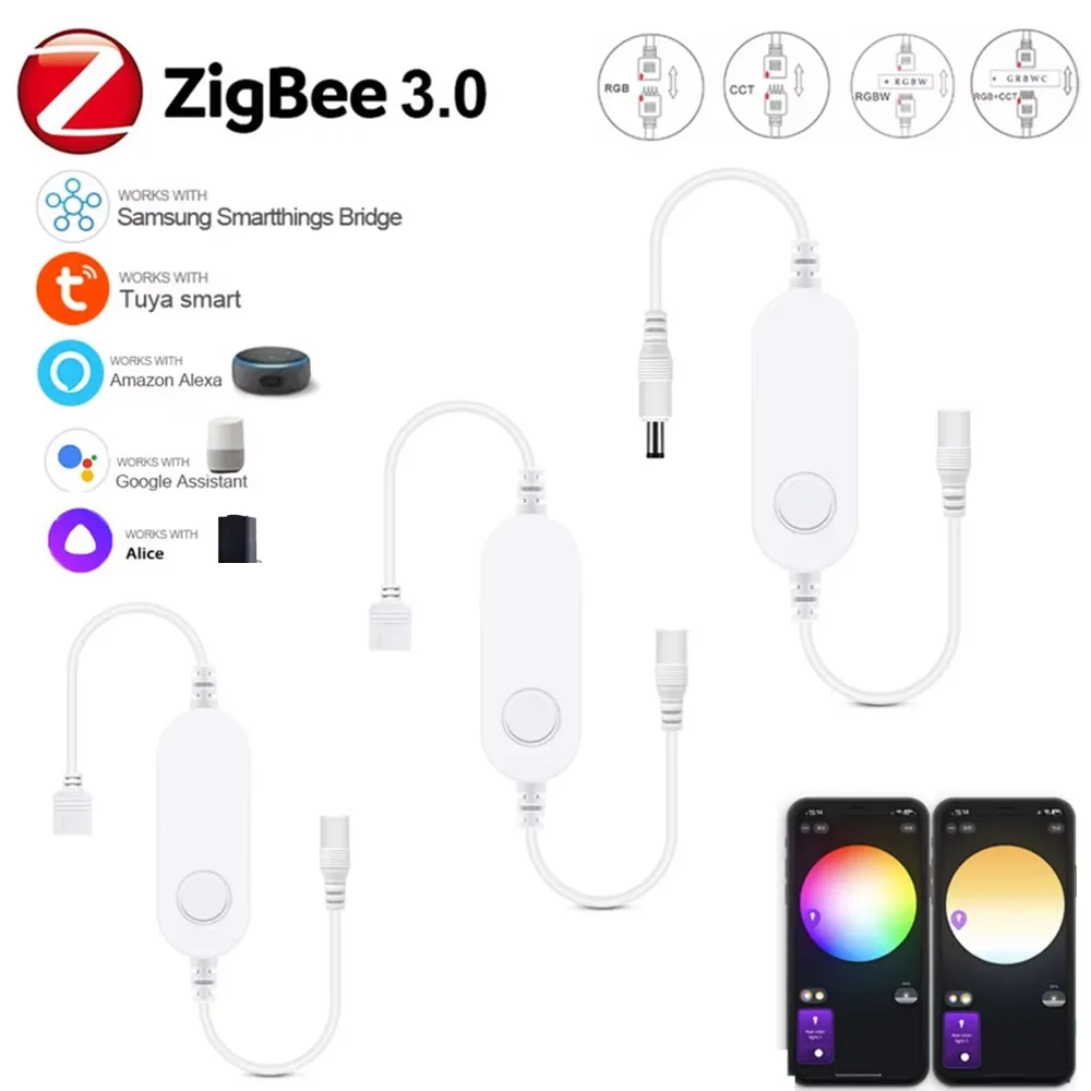 وحدة تحكم ذكية بتقنية Zigbee 3.0 للإضاءة LED بجهد 5 فولت و12 فولت و24 فولت، جهاز تعتيم للإضاءة أحادية اللون وCCT وRGB وRGBW وRGBCCT، متوافق مع Tuya وAlexa وSmartThings و2mqtt