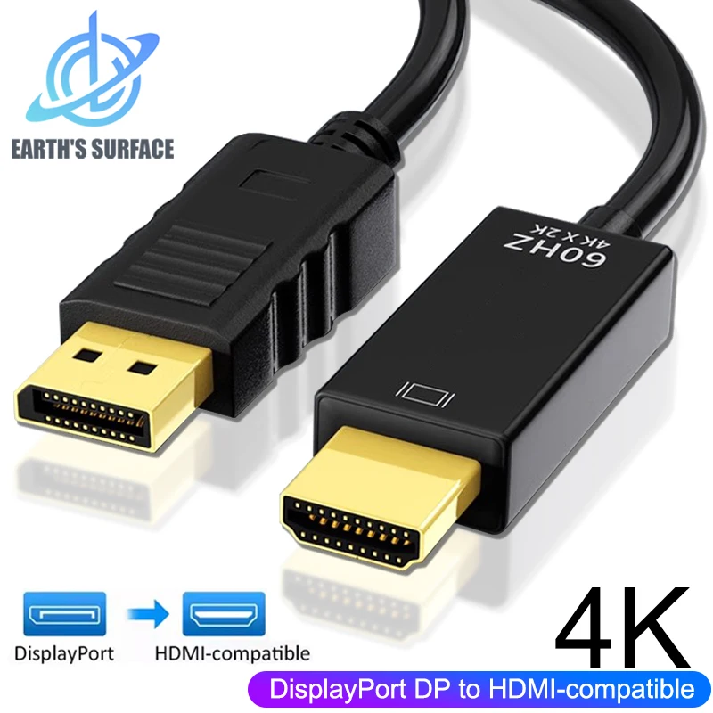 كابل محول DisplayPort إلى HDMI 4K منفذ عرض DP إلى كابل محول متوافق مع HDMI لجهاز عرض شاشة تلفزيون الكمبيوتر