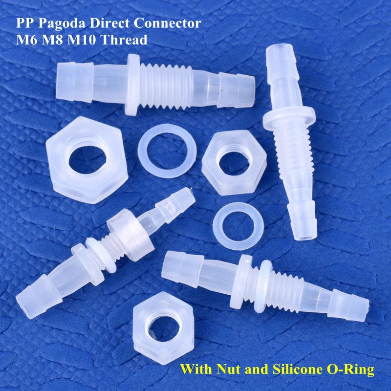 5~200 قطعة من موصلات PP Pagoda المباشرة مقاس M6~M10 إلى 3~8 مم + صامولة سيليكون ​   حلقة دائرية لربط خراطيم مضخات الهواء في الحدائق وأحواض السمك