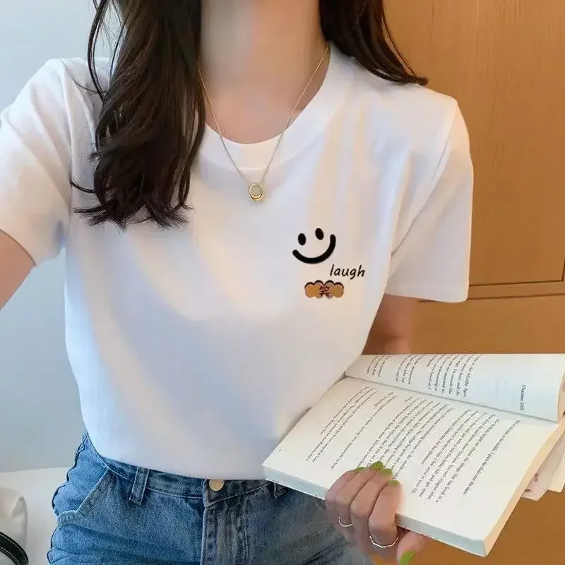 الصيف تي شيرت أبيض الإناث قصيرة الأكمام طالب Ulzzang تنوعا فضفاض نصف كم تي شيرت Harajuku BF الاتجاه العلوي