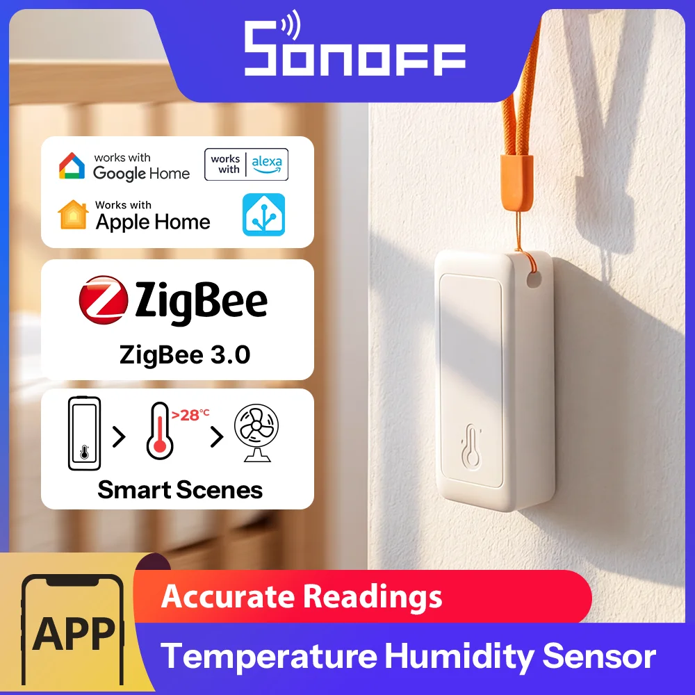 جهاز استشعار درجة الحرارة والرطوبة الذكي SONOFF Zigbee للمنزل الذكي، طراز Airguard TH Lite SNZB-02B، يمكن التحكم به عبر تطبيق Ewelink، متوافق مع أليكسا وجوجل