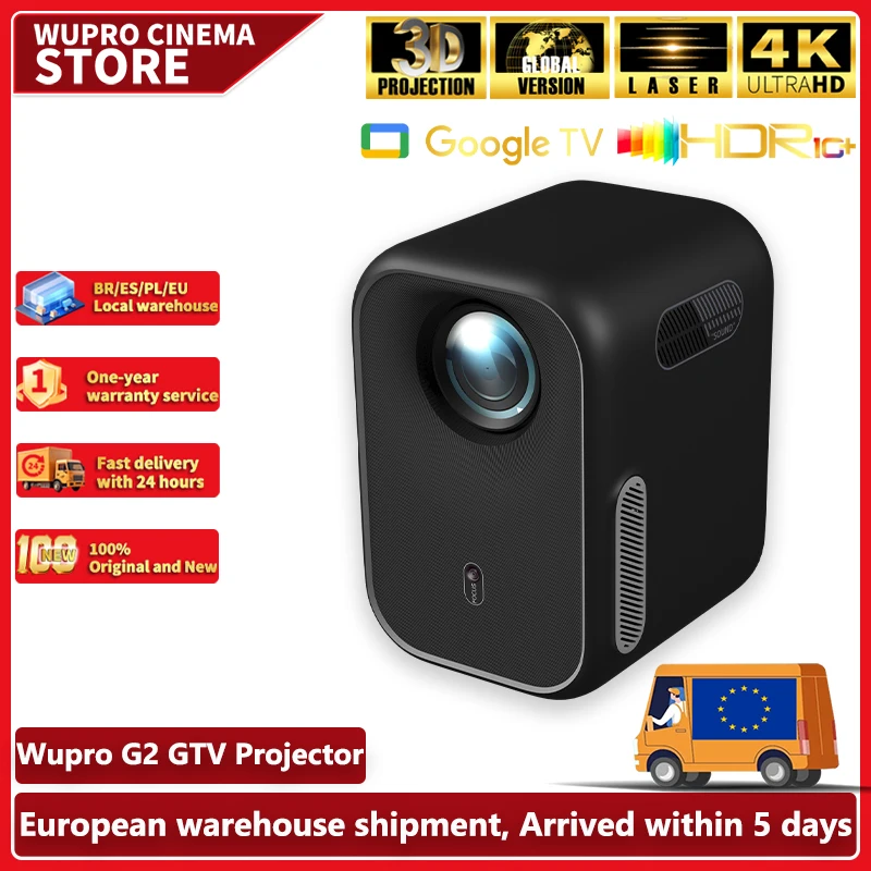 جهاز عرض Wupro G2 بدقة 4K مع نظام Google TV ورؤية عالمية بتقنية الليزر HDR10 للسينما المنزلية الصغيرة مع تقنية Dolby Vision وأجهزة عرض محمولة.