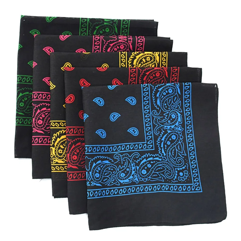 أسود الهيب هوب باندانا منديل للجنسين رباط شعر وشاح للرقبة بيزلي أغطية الرأس المعصم Hairwrap أوشحة مربعة طباعة منديل